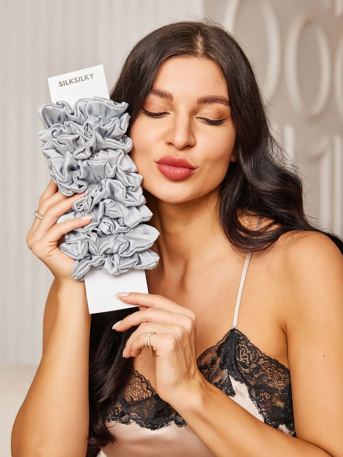 [Gris Claro] SilkSilky-ES 19Momme Seda Pura Scrunchie 002,