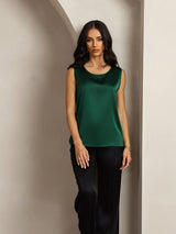 [Verde Oscuro] SilkSilky-ES Sleeveless Round Neck Top de tirantes 003