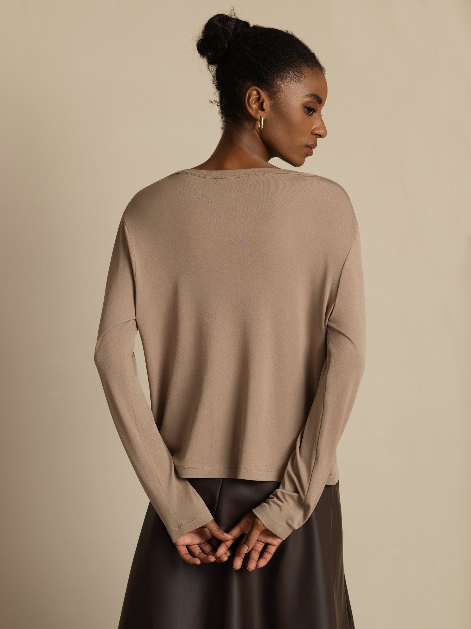 [MarrónClaro] SilkSilky-ES 19Momme Seda Manga larga Cuello en V Cárdigan Mujer 002