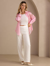 [Raya Diplomática Rosa] SilkSilky-ES Long Sleeve Lapel Collar Blusas de Mujer 007