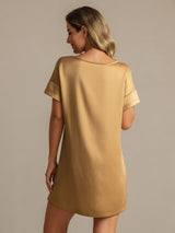 [MarrónClaro] SilkSilky-ES 19Momme Seda Nightgown 002