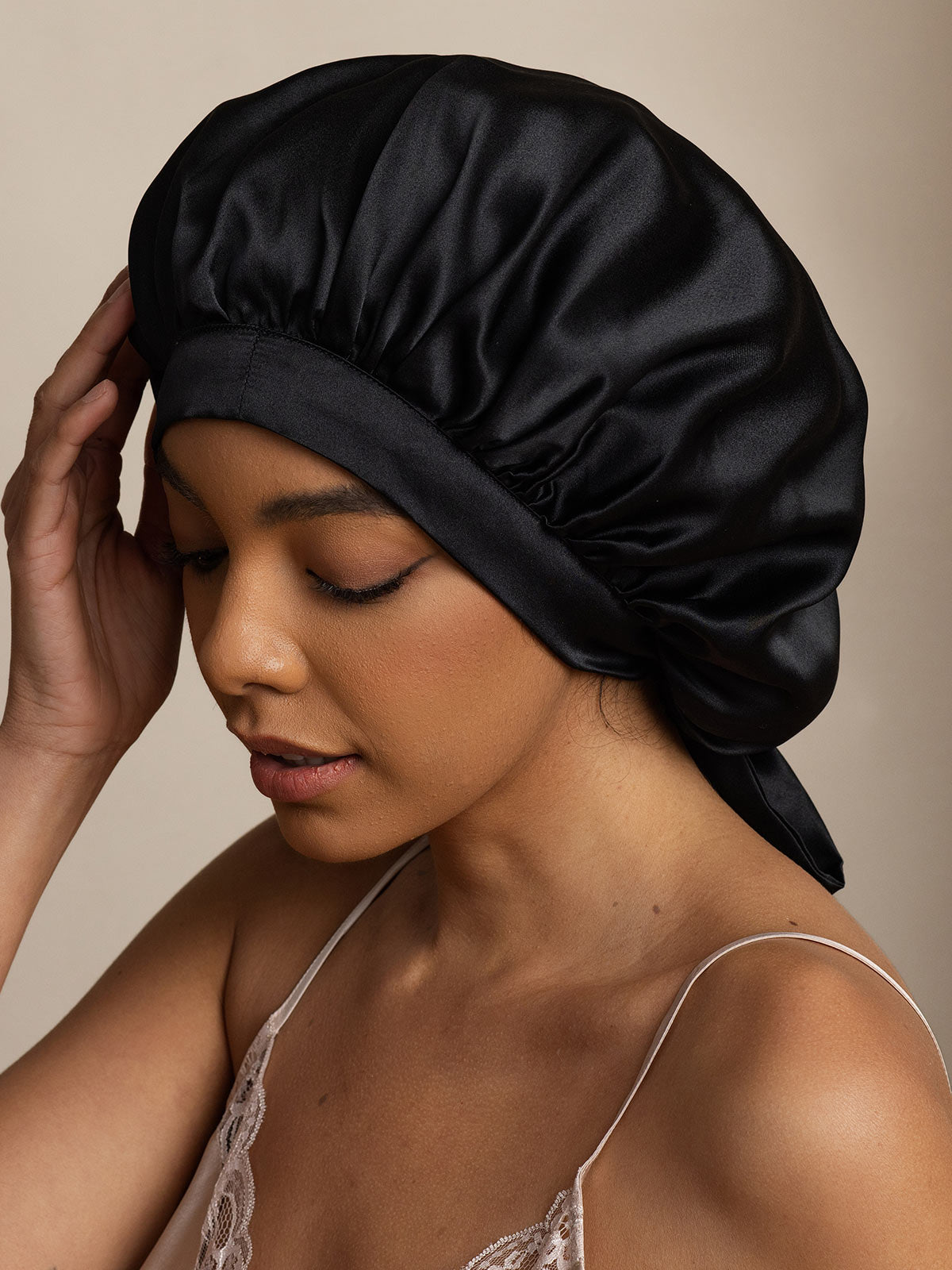 [Negro] SilkSilky-ES Seda Pura Sleep Cap 002