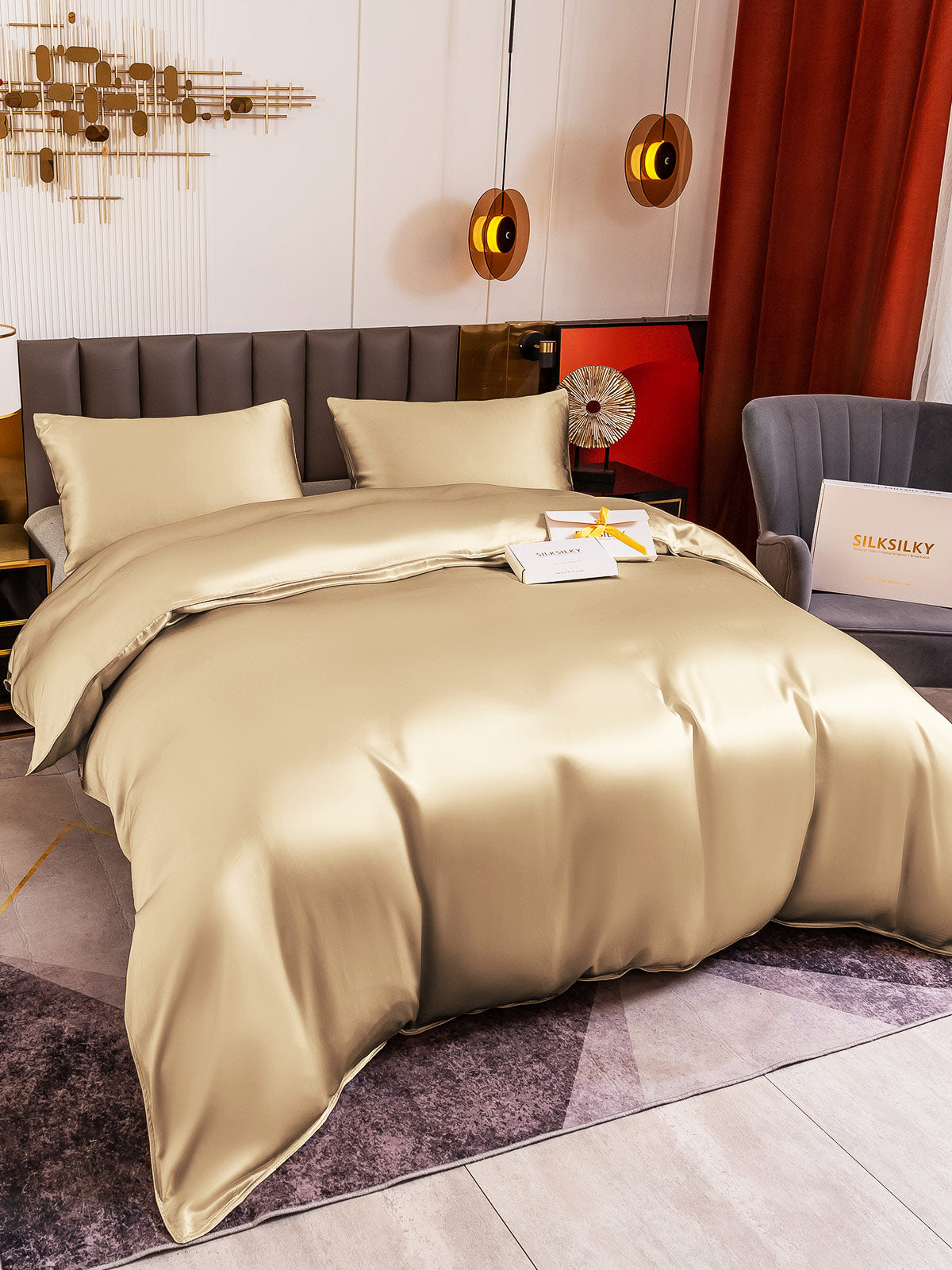 [Beige] SilkSilky-ES 19Momme Juego de ropa de cama 004