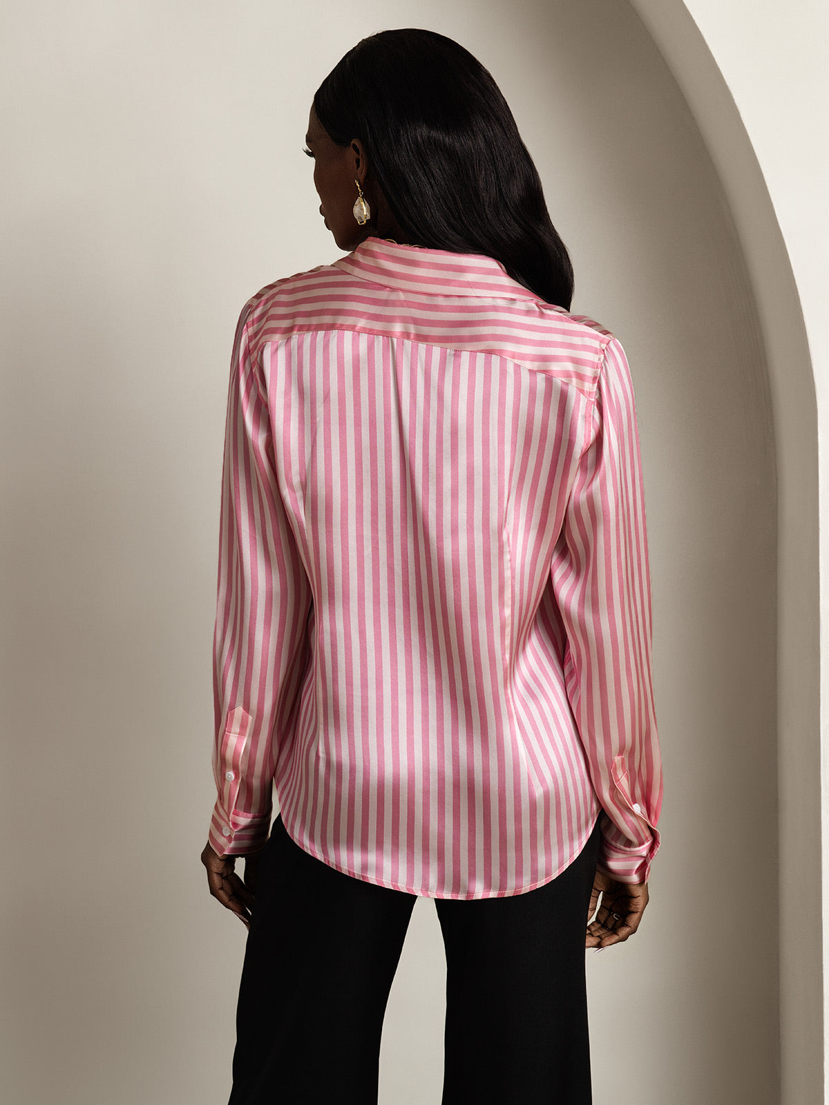 [Rosa] SilkSilky-ES Seda Lapel Collar Blusas de Mujer 002