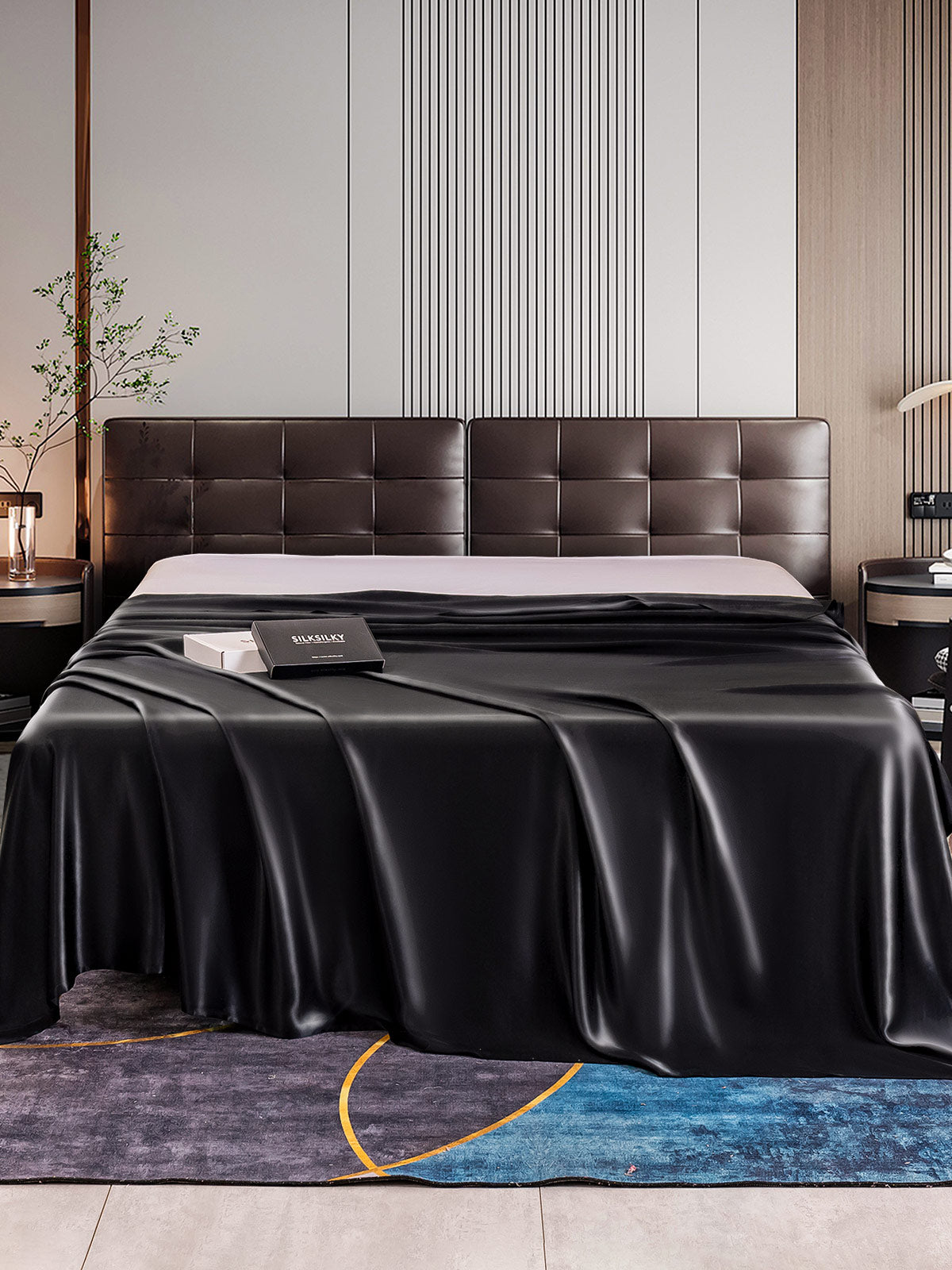 [Negro] SilkSilky-ES 22Momme Seda Pura Sheet 001
