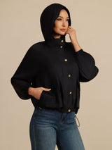 [Negro] SilkSilky-ES Manga larga Cuello Alto Chaqueta de mujer 001
