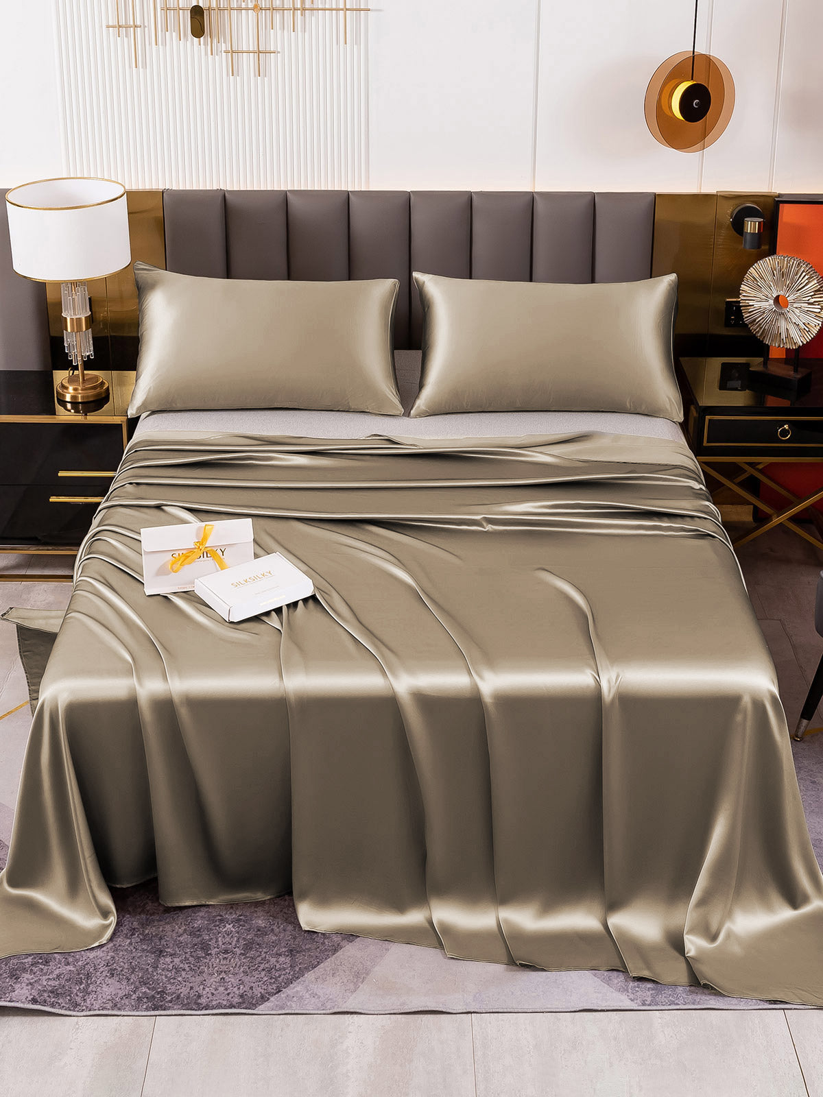 [Caqui] SilkSilky-ES 19Momme Juego de ropa de cama 002