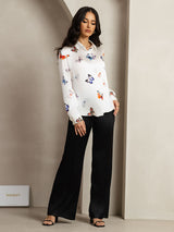 [Mariposa Blanca] SilkSilky-ES Long Sleeve Lapel Collar Blusas de Mujer 007