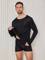 [Negro] SilkSilky-ES Manga larga Cuello Redondo Camiseta de hombre 001