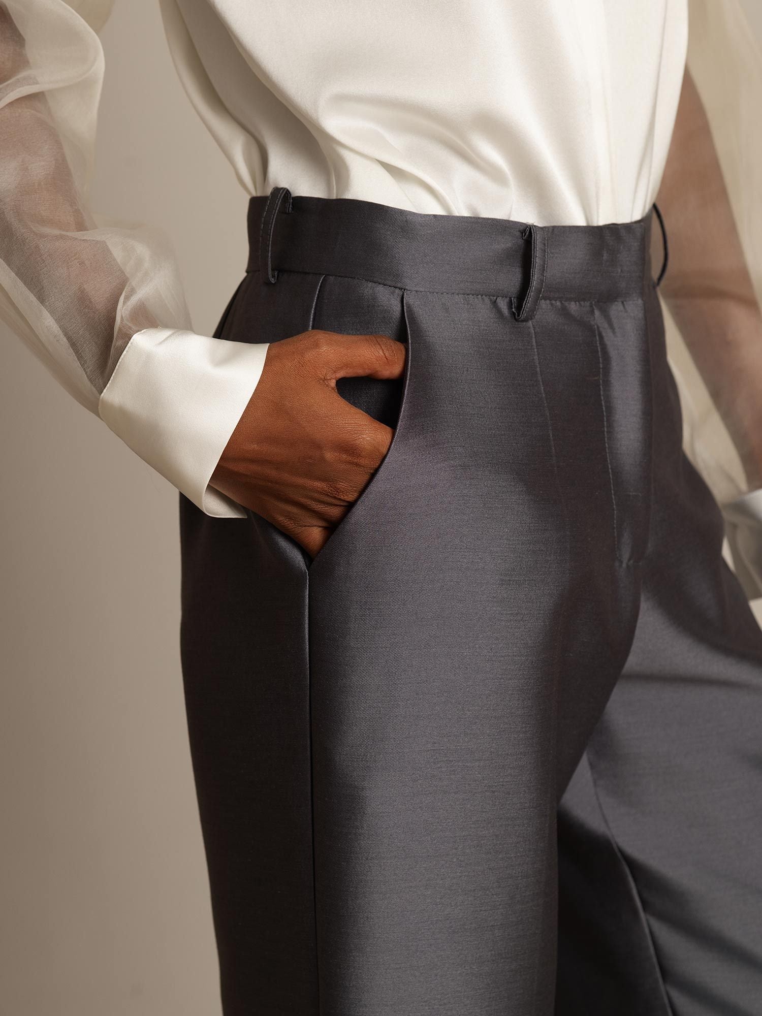 [Gris] SilkSilky-ES 32Momme Silk-Wool Blend Womens Pants 004,