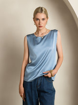 [Azul Grisáceo] SilkSilky-ES Sleeveless Round Neck Top de tirantes 001