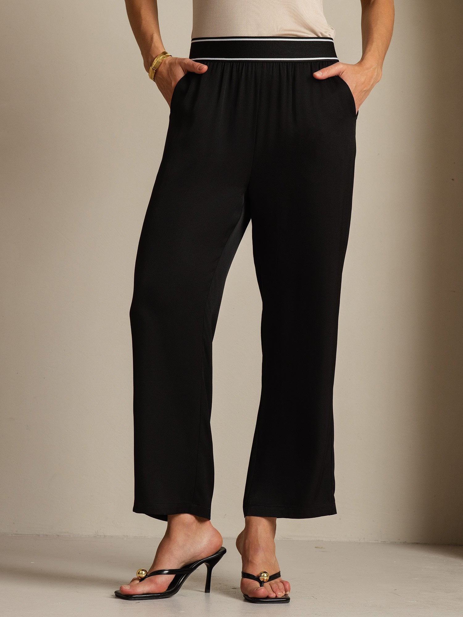 [Negro] SilkSilky-ES 22Momme Seda Womens Pants 001