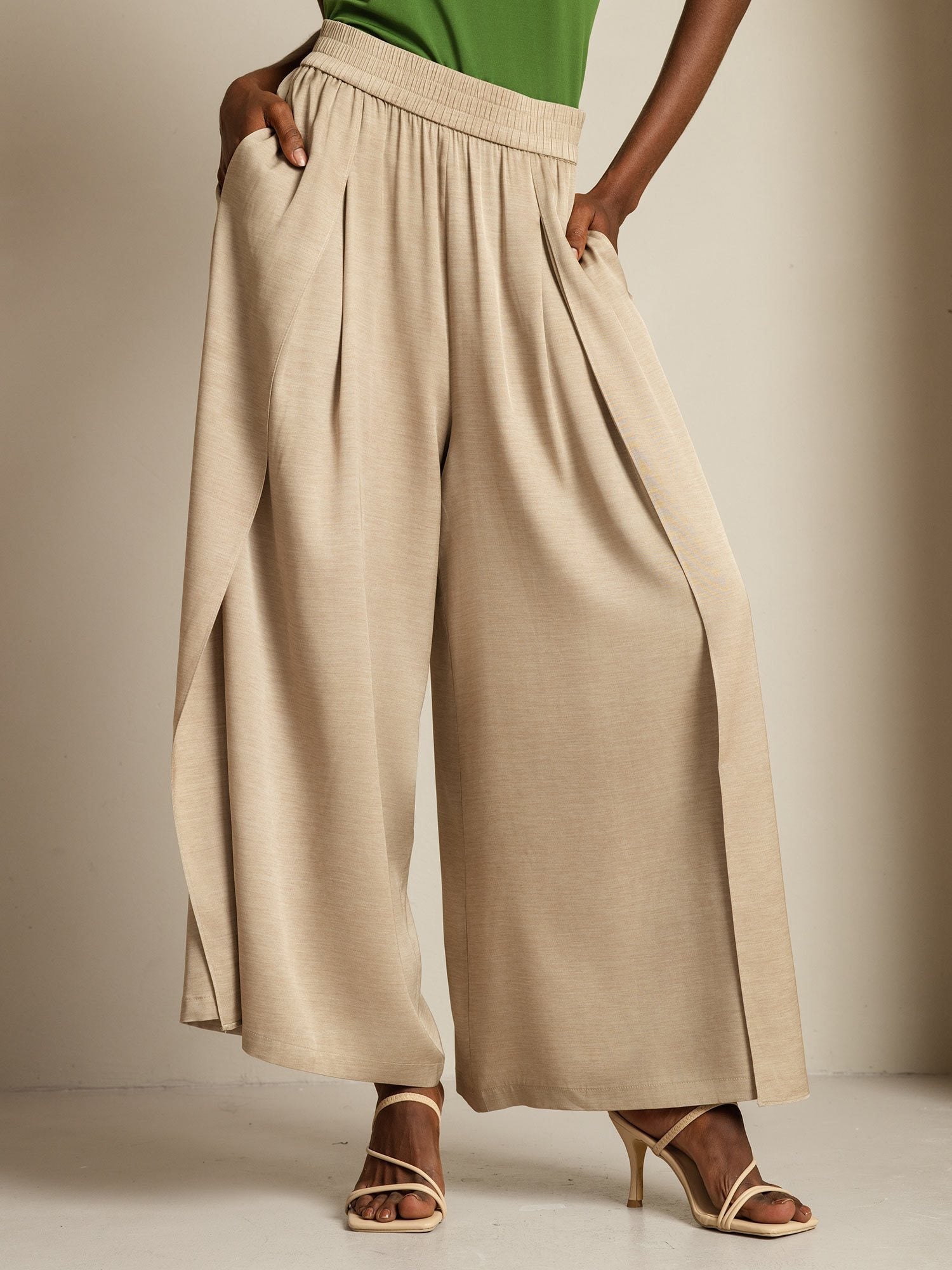 [MarrónClaro] SilkSilky-ES 19Momme Seda Womens Pants 001