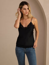 [Negro] SilkSilky-ES V Neck Top de tirantes 003