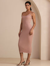 [Rosa] SilkSilky-ES Spaghetti Strap Boat Neck Vestido 004