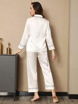 [Blanco] SilkSilky-ES Seda Pura Manga larga Womens Pajamas 003