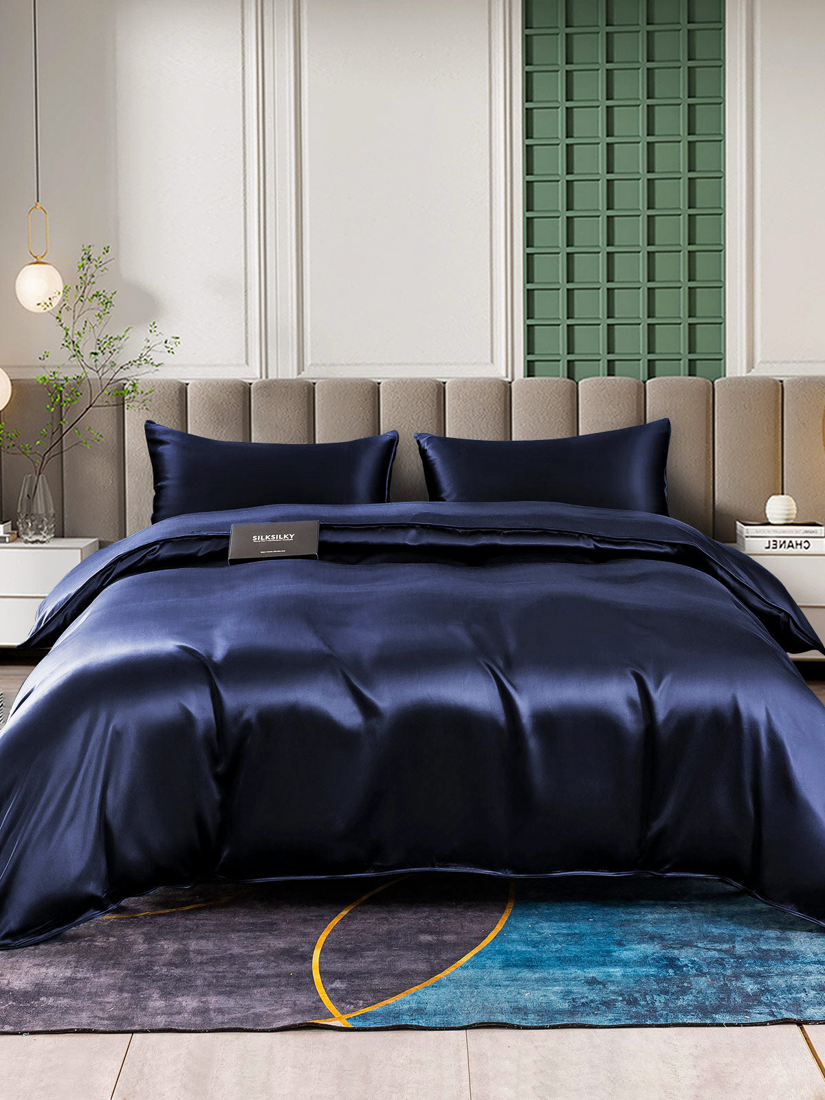 [Azul Oscuro] SilkSilky-ES 25Momme Seda Pura Bedding Set 002