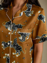 [León Marrón] SilkSilky-ES Short Sleeve Notch Collar Pijamas de mujer 005