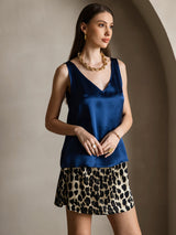 [Azul Oscuro] SilkSilky-ES Sleeveless V Neck Top de tirantes 006