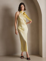 [Amarillo Claro] SilkSilky-ES Sleeveless Halter Vestido 006