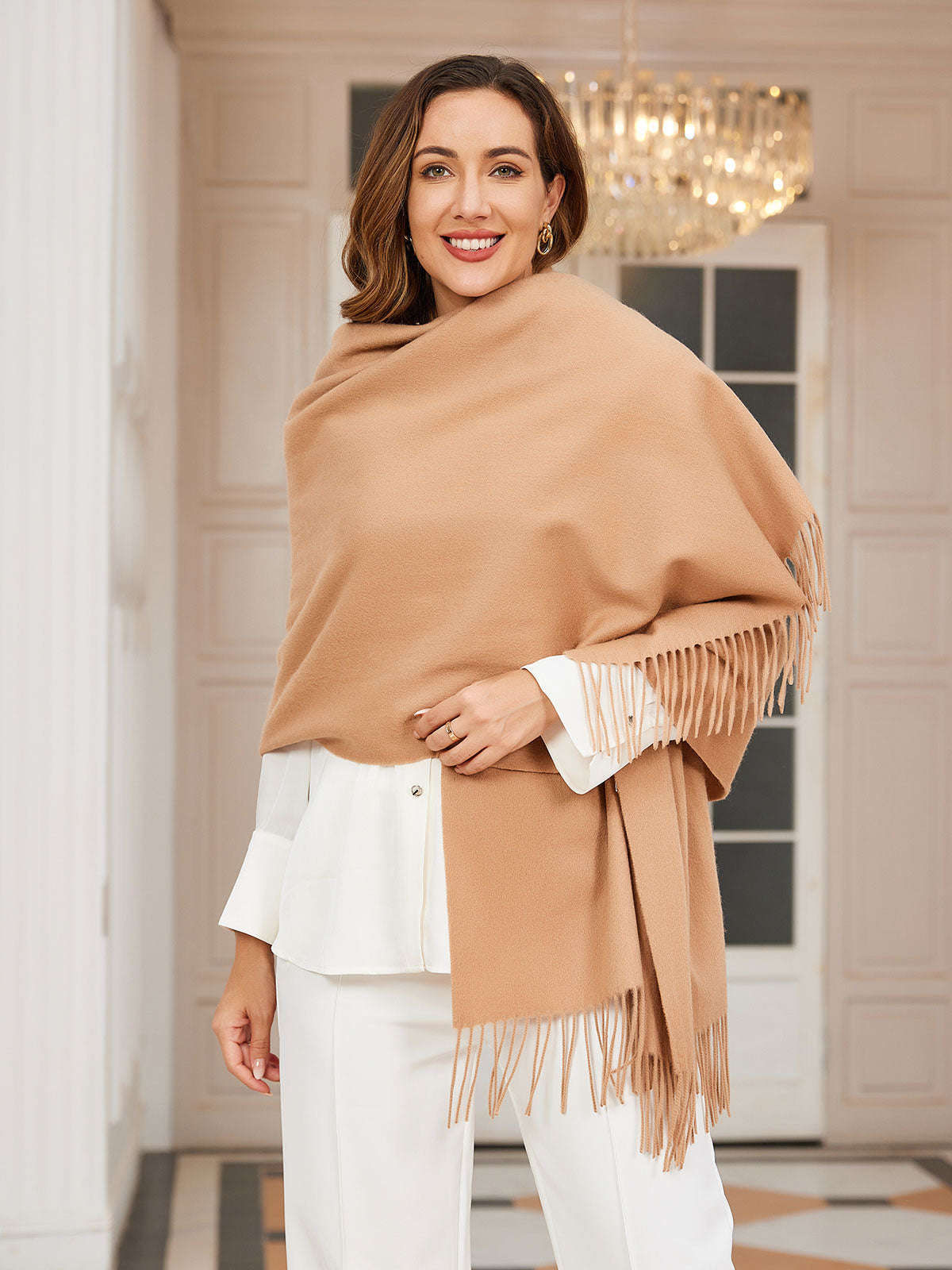 [Marrón Claro] SilkSilky-ES Lana Scarf 003