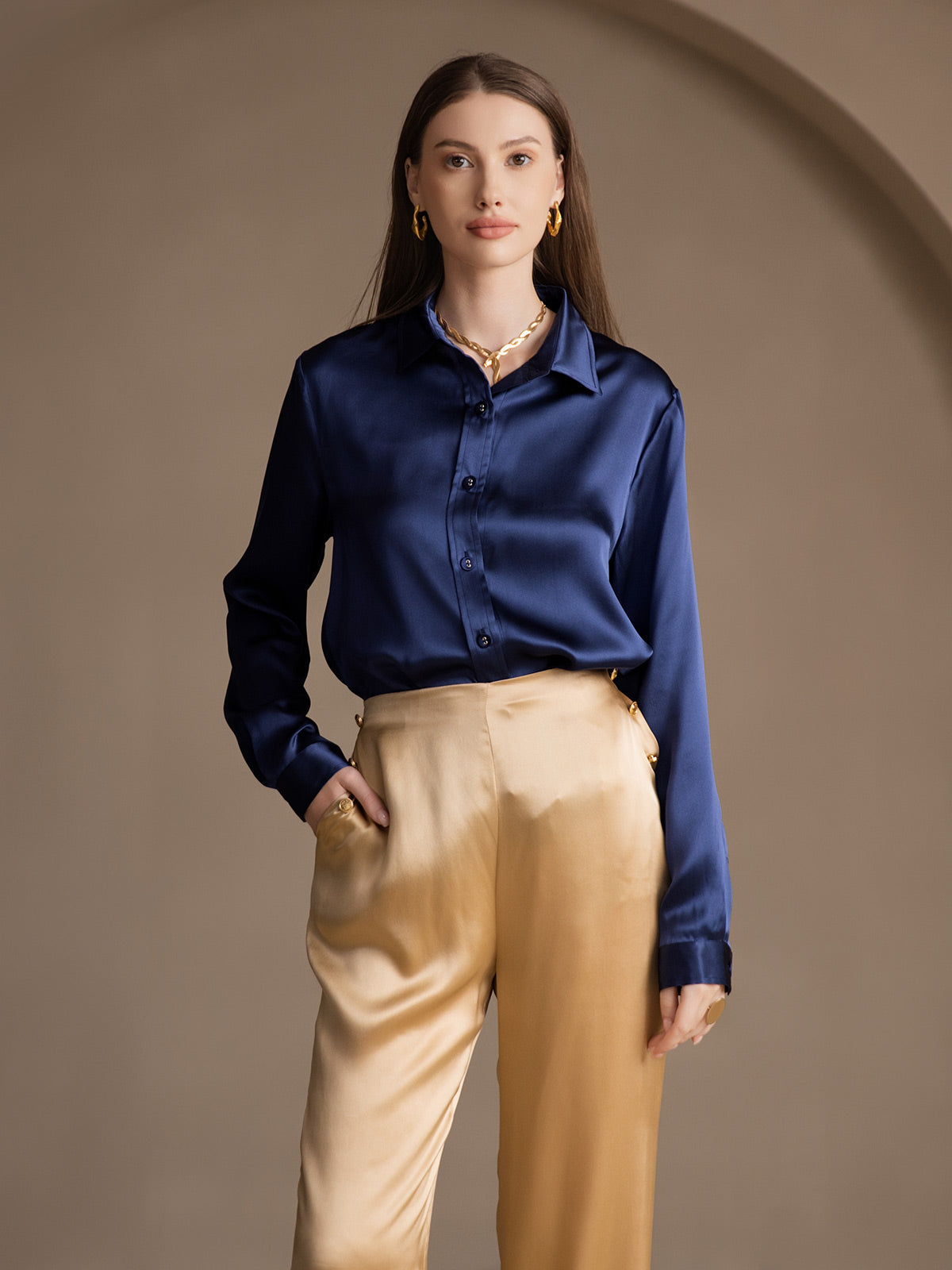 [Champán] SilkSilky-ES 19Momme Seda Womens Pants 008