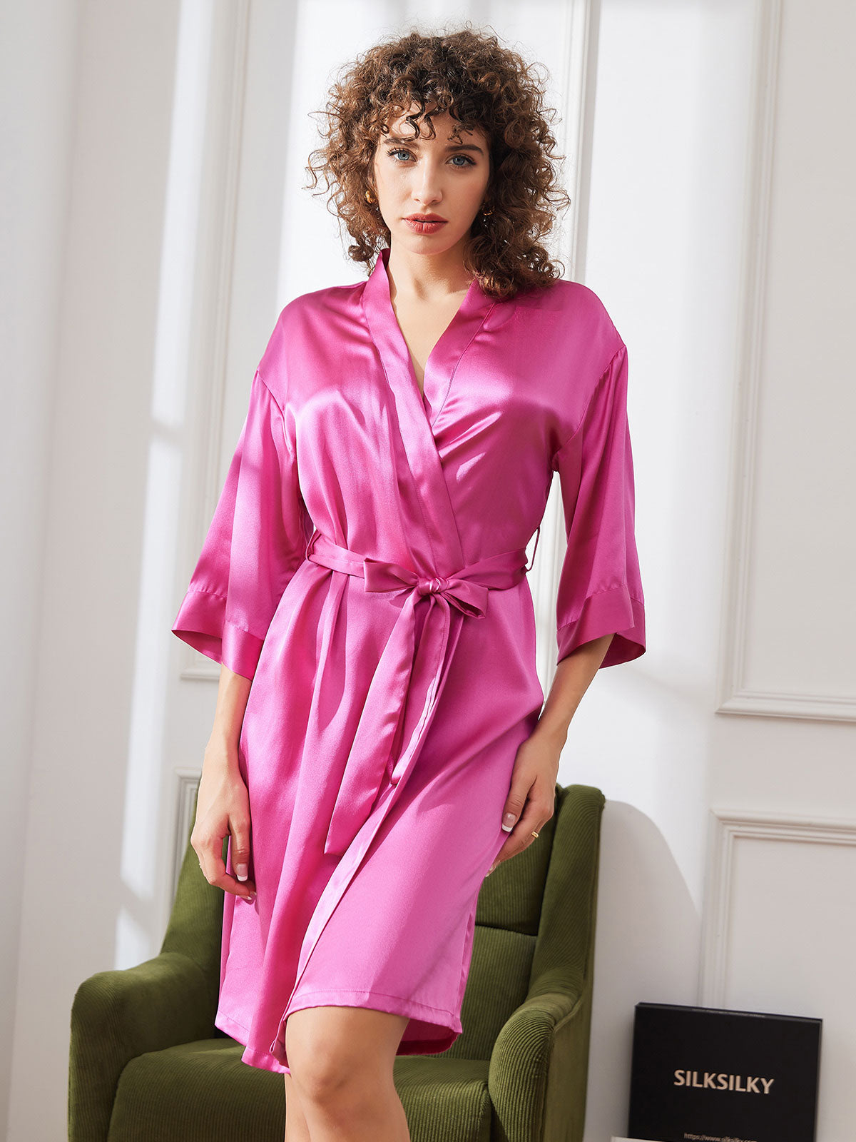 [Rosa Roja] SilkSilky-ES Seda Pura Womens Robe 004