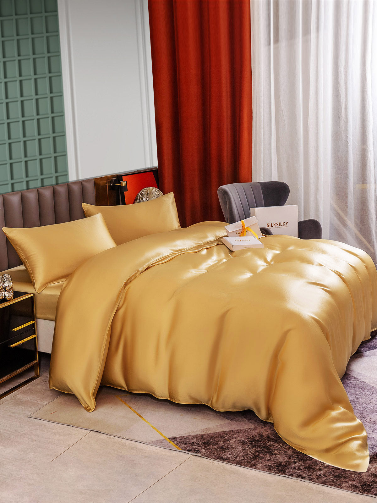 [Champán] SilkSilky-ES 25Momme Seda Pura Bedding Set 006