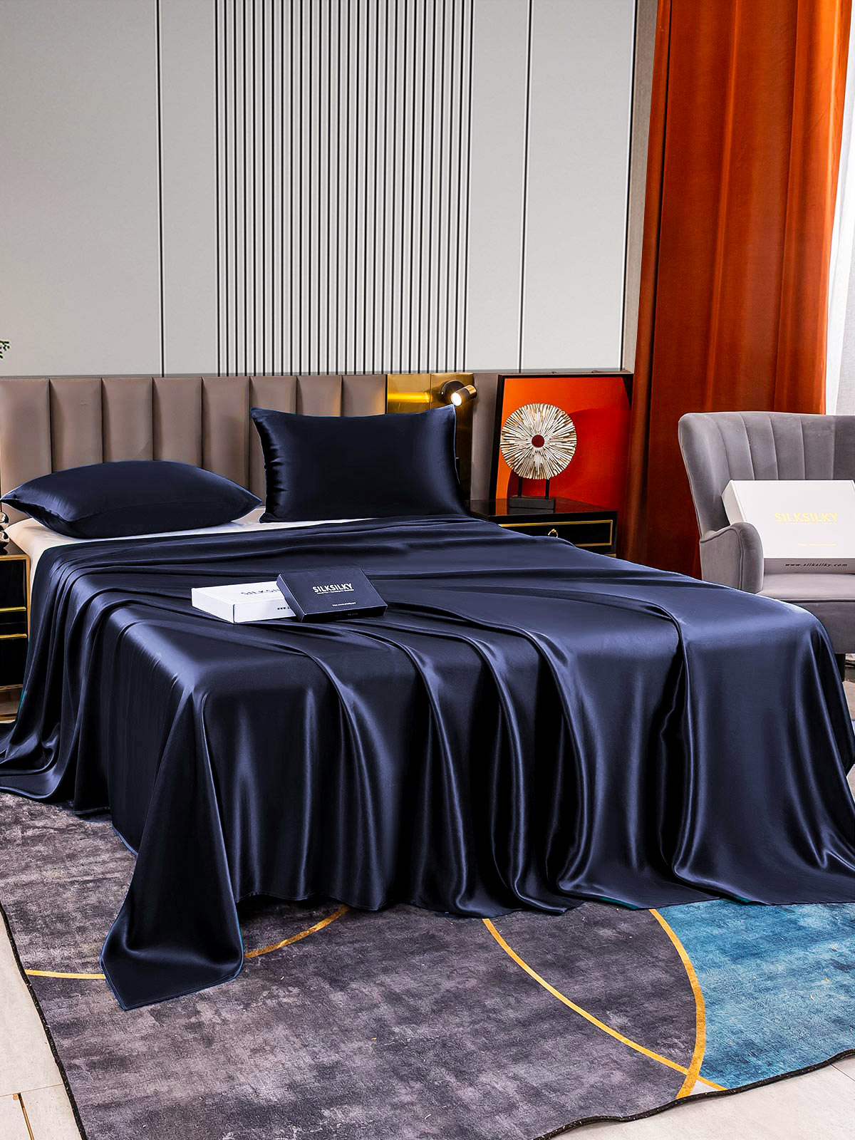 [Azul Oscuro] SilkSilky-ES 22Momme Seda Pura Bedding Set 003