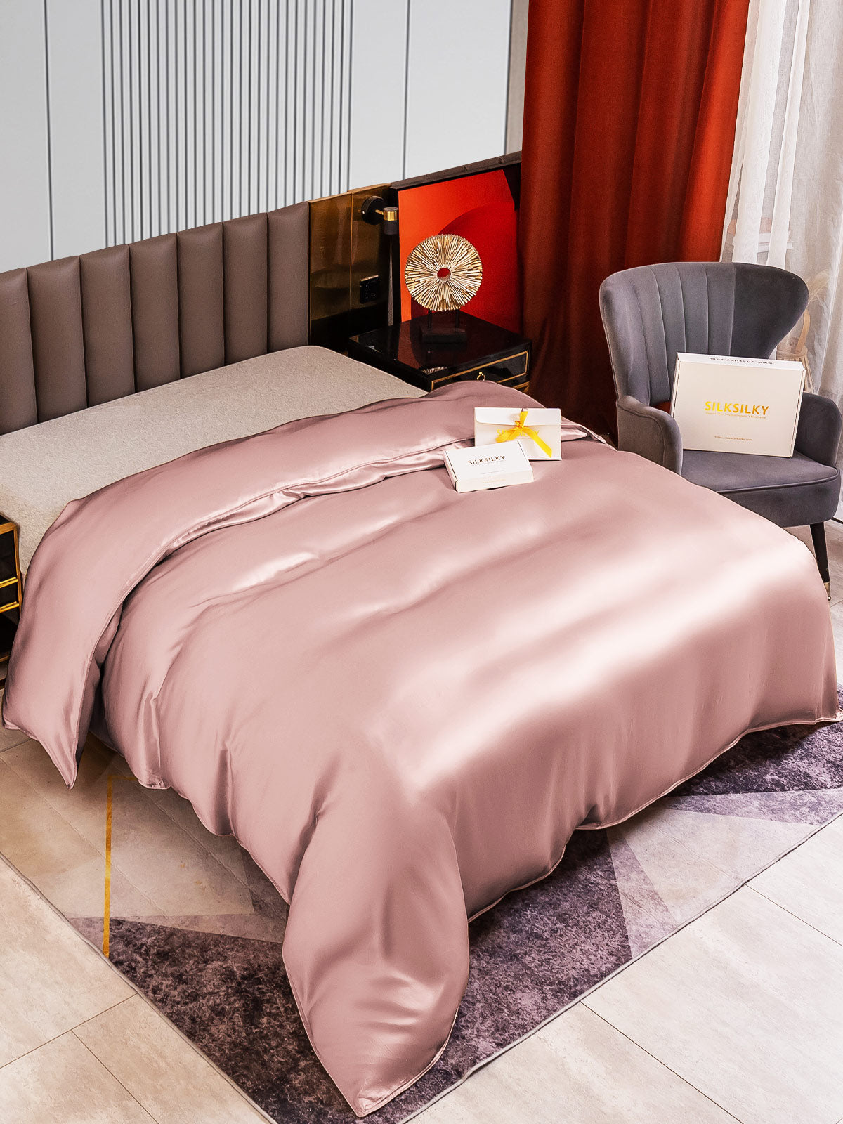 [Malva Pálido] SilkSilky-ES 22Momme Seda Pura Duvet Cover 002