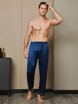 [Azul Oscuro] SilkSilky-ES Seda Pura Mens Sleep Bottoms 003,