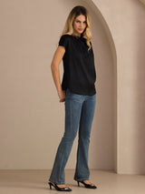 [Negro] SilkSilky-ES Short Sleeve Blouse 005