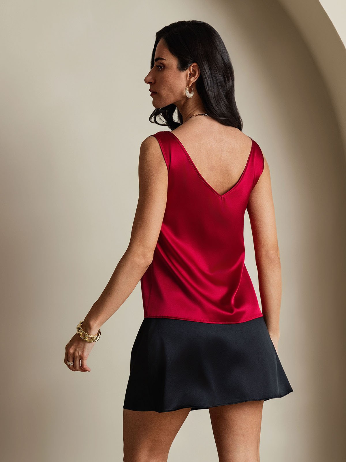 [Vino] SilkSilky-ES 19Momme Sin mangas Cuello en V Top de tirantes 002