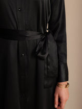 [Negro] SilkSilky-ES Long Sleeve Lapel Collar Vestido 003
