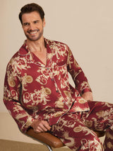 [Dragón Vino] SilkSilky-ES Long Sleeve Cuello de Muesca Pijamas de hombre 007