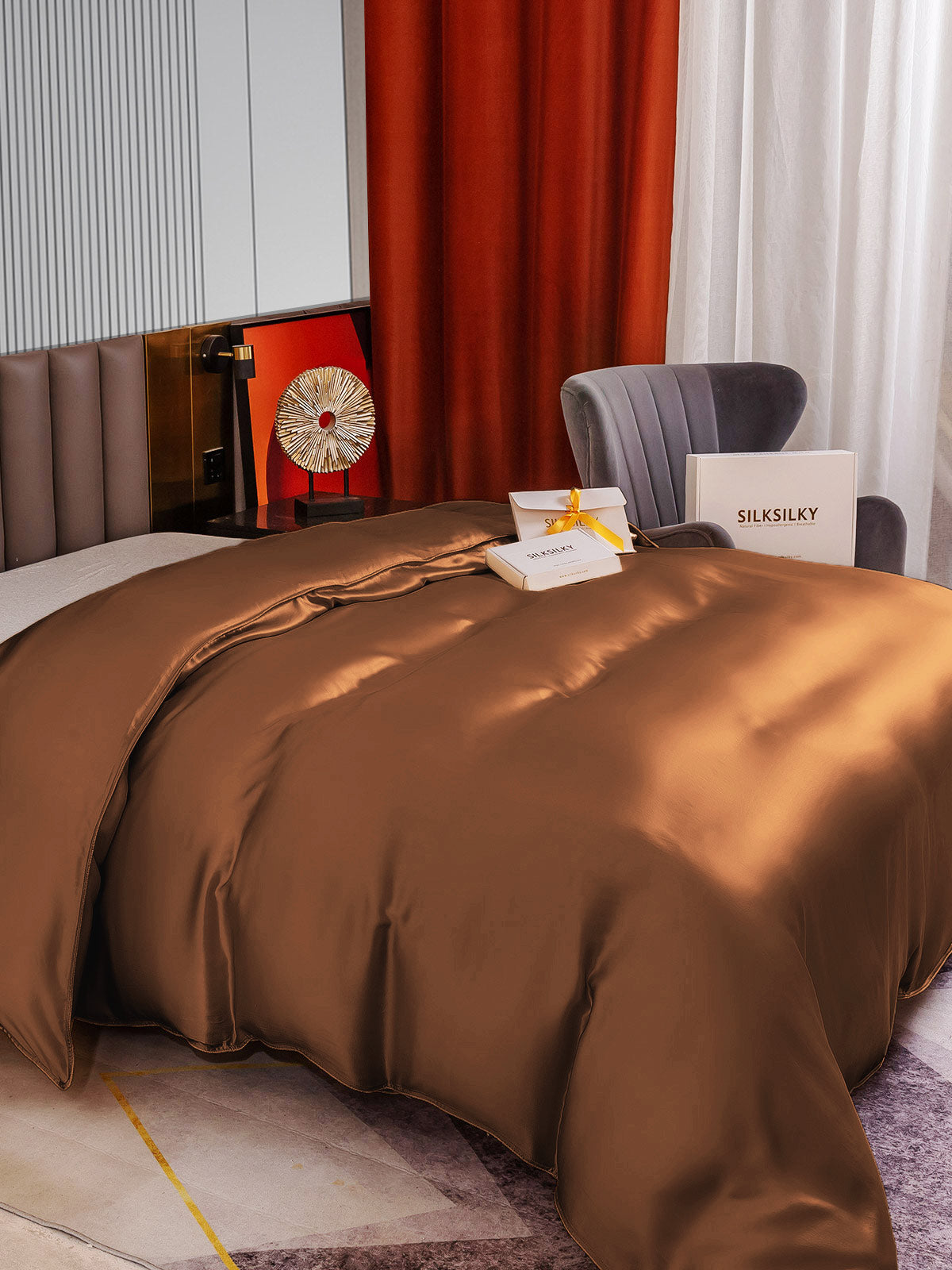 SilkSilky ES 22Momme Seda Pura Duvet Cover Café 004