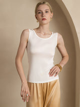 [Blanco] SilkSilky-ES Sin mangas Cuello Redondo Camisetas de Mujer 003