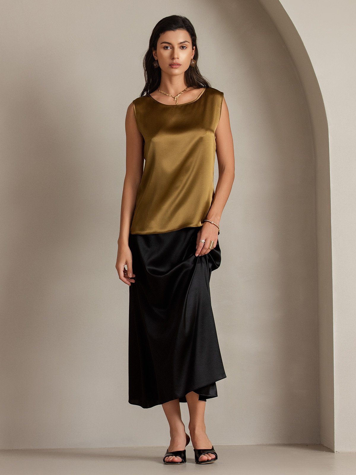 [Marrón] SilkSilky-ES 19Momme Seda Camisoles 001