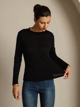 [Negro] SilkSilky-ES Seda Pura Womens T-Shirt 003