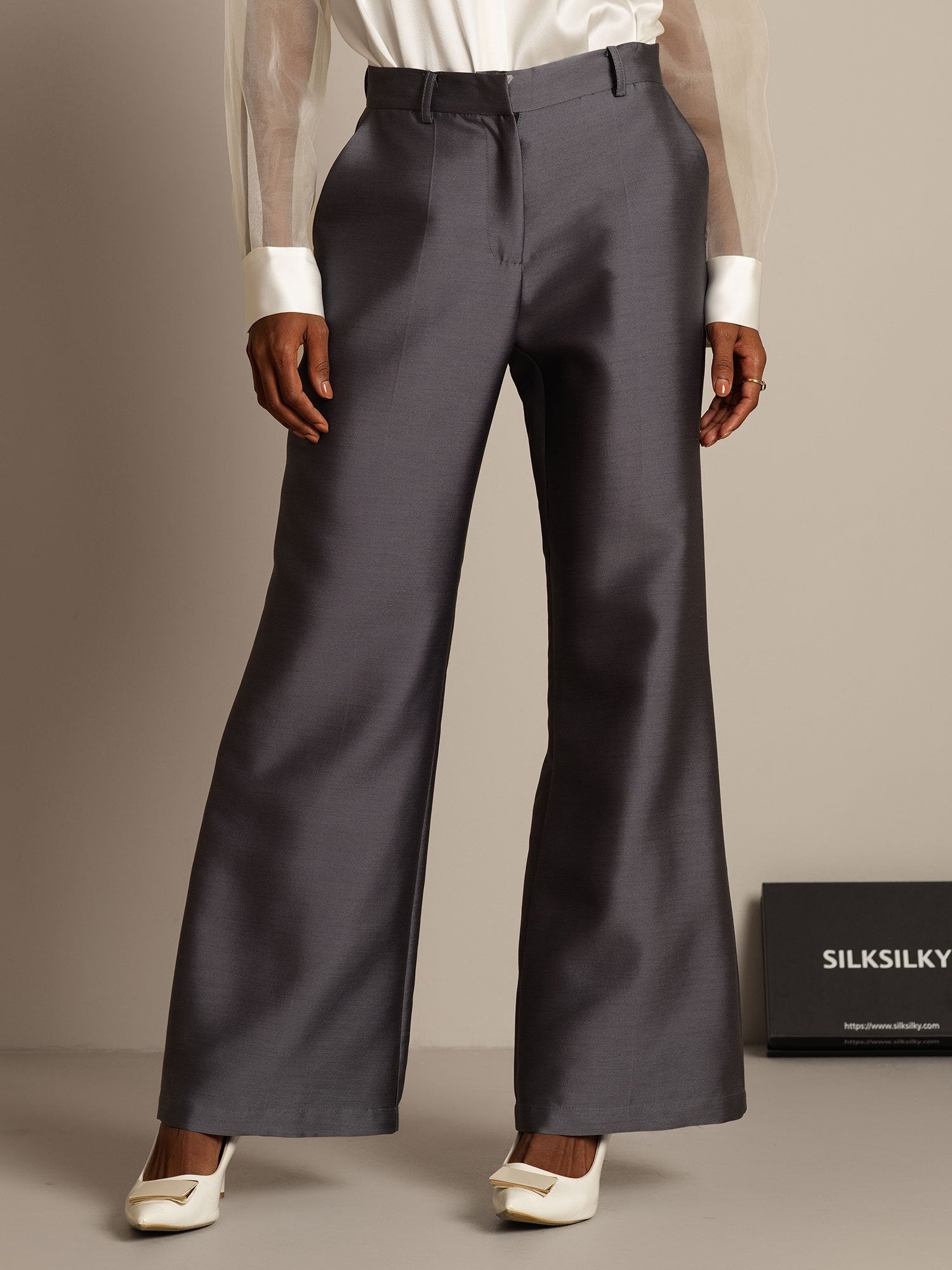 [Gris] SilkSilky-ES 32Momme Silk-Wool Blend Womens Pants 005,