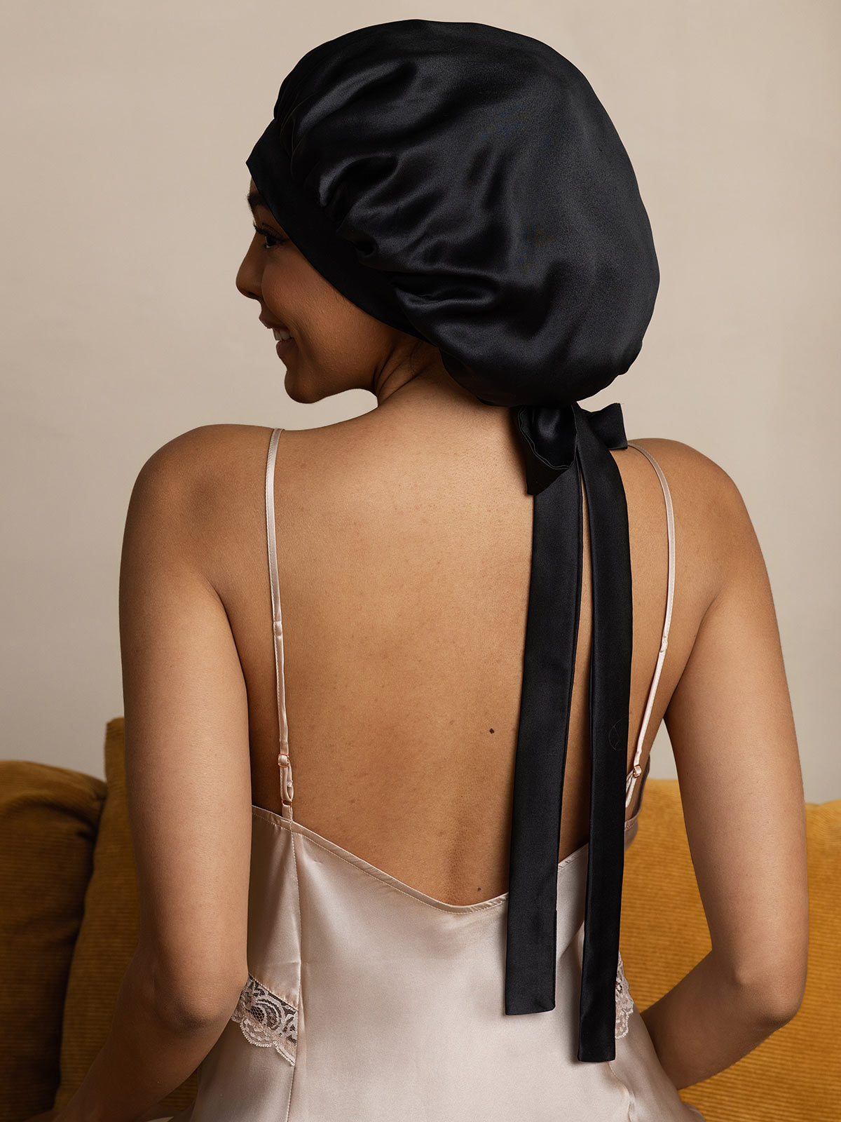 [Negro] SilkSilky-ES Seda Pura Sleep Cap 006