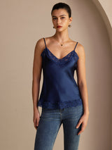 [Azul Oscuro] SilkSilky-ES V Neck Top de tirantes 003