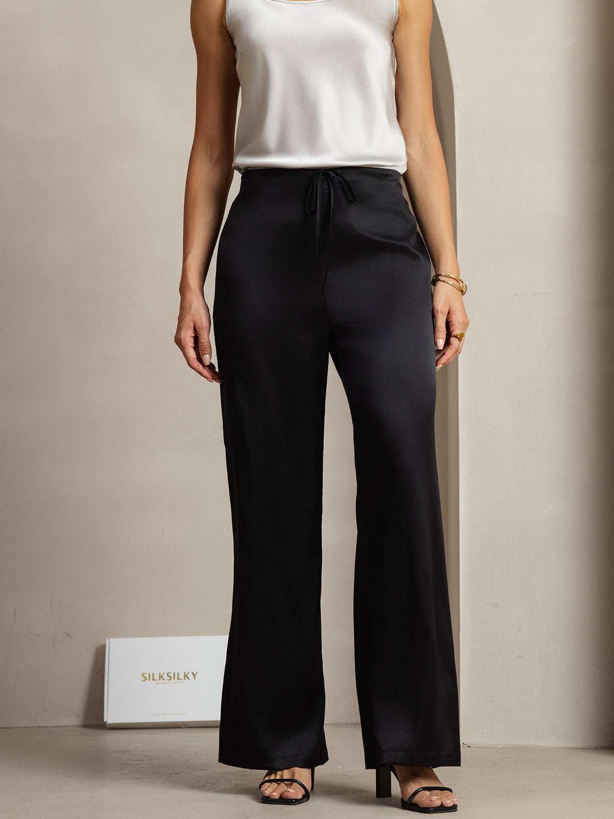 [Negro] SilkSilky-ES 19Momme Seda Womens Pants 003