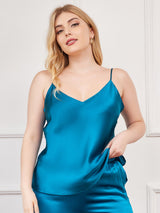 [Azul Real] SilkSilky-ES Spalline Sottili Cuello en V Top de tirantes talla grande 003