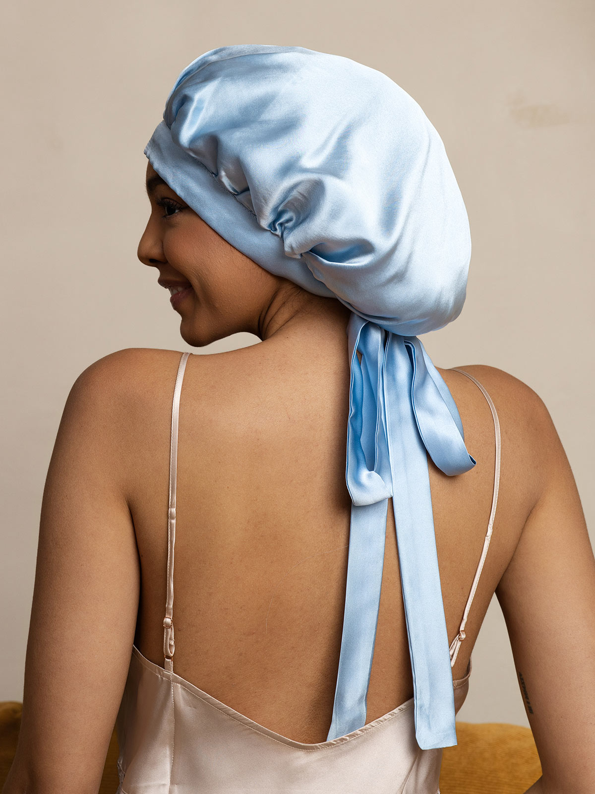 [Azul Claro] SilkSilky-ES Seda Pura Sleep Cap 005