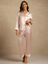[Rosa] SilkSilky-ES Long Sleeve Lapel Collar Pijamas de mujer 001