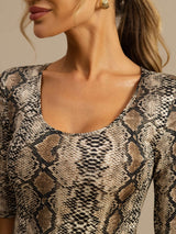 [Piel De Serpiente] SilkSilky-ES A metà Escote Cuchara Camisetas de Mujer 006