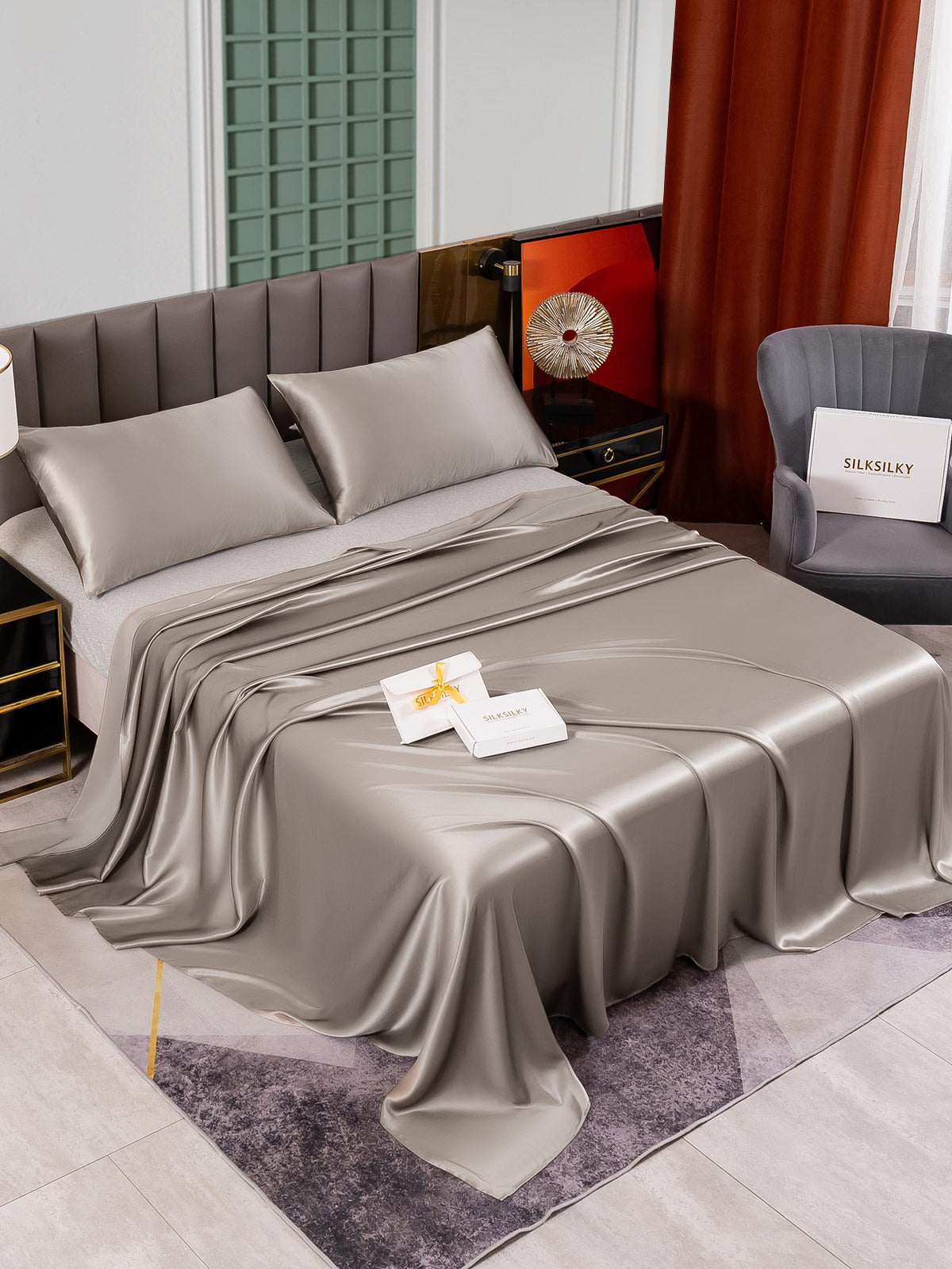 [Gris] SilkSilky-ES 25Momme Seda Pura Bedding Set 002