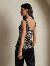 [Leopardo] SilkSilky-ES 19Momme Seda Cuello en U Top de tirantes 002,