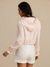[Rosa] SilkSilky-ES 18Momme Manga larga Cuello Alto Chaqueta de mujer 002